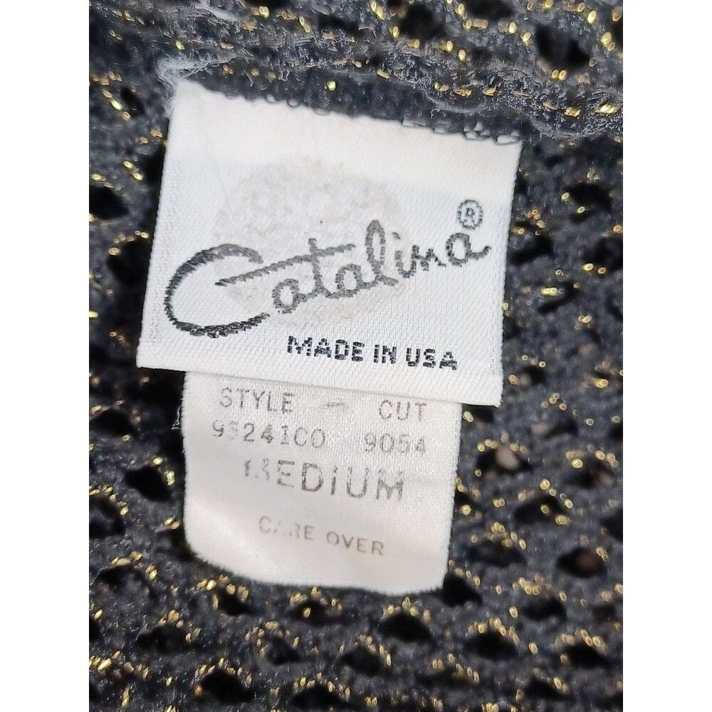 Catalina Womens Black Gold Metallic Mesh Swim Cover Up Sz M